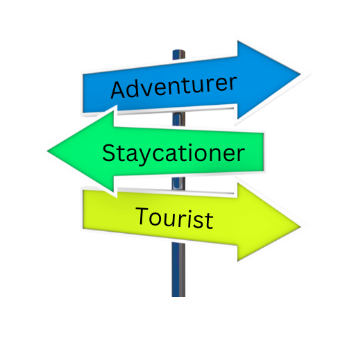 Street sign: Adventurer, Staycationer, Tourist